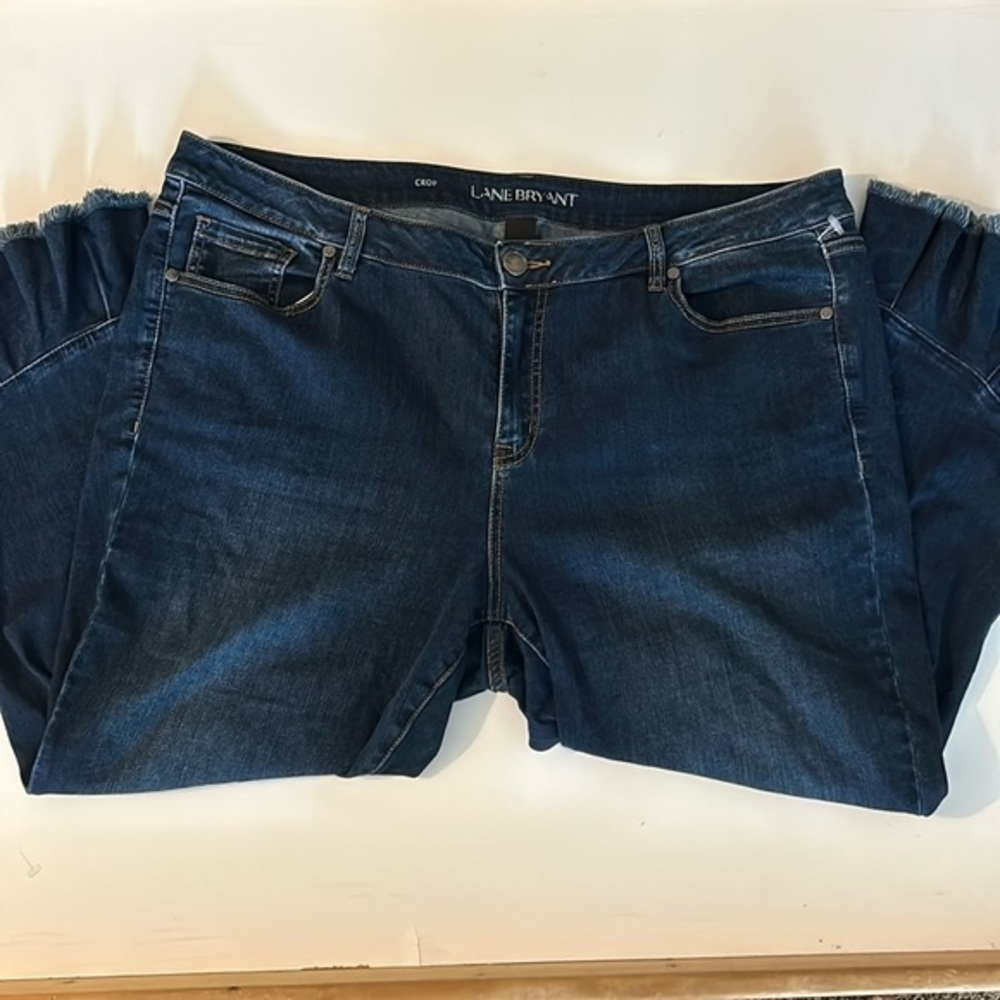 Lane Bryant Crop Ruffled Hem Denim Jeans C1